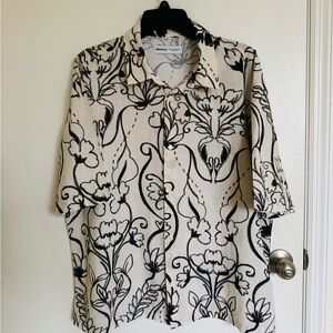 Bershka Black and Cream Floral Button Down Shirt, XL 🦋